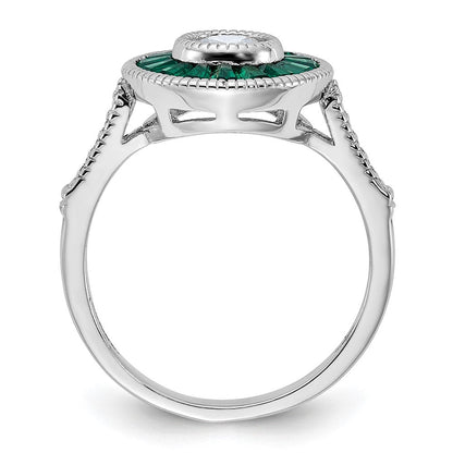 Sterlingsilber Rhodiniert Synthetisch Grün Spinell und Zirkonia Ring