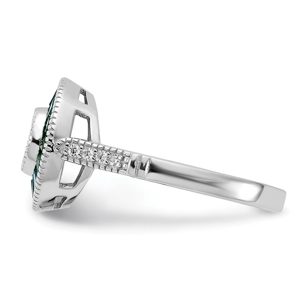 Sterlingsilber Rhodiniert Synthetisch Grün Spinell und Zirkonia Ring