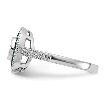 Sterlingsilber Rhodiniert Synthetisch Grün Spinell und Zirkonia Ring