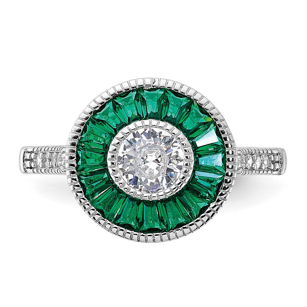 Sterlingsilber Rhodiniert Synthetisch Grün Spinell und Zirkonia Ring