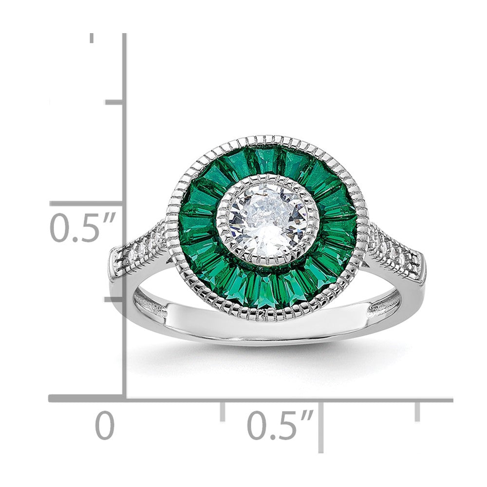 Sterlingsilber Rhodiniert Synthetisch Grün Spinell und Zirkonia Ring