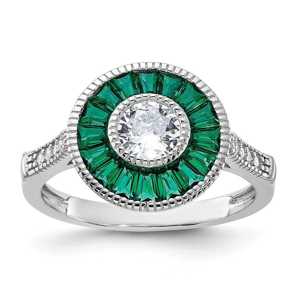Sterlingsilber Rhodiniert Synthetisch Grün Spinell und Zirkonia Ring