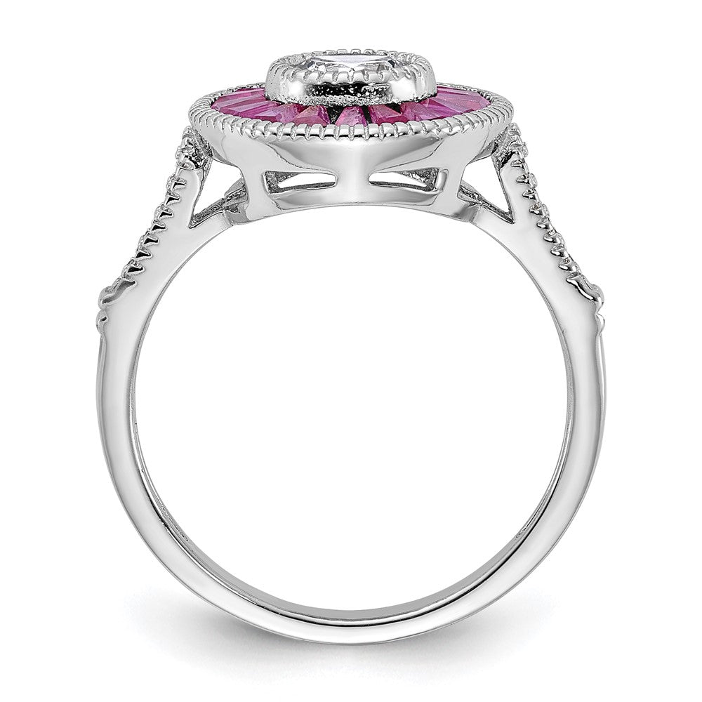 Sterlingsilber Rhodiniert Poliert Erzeugt Rubin und Zirkonia Ring