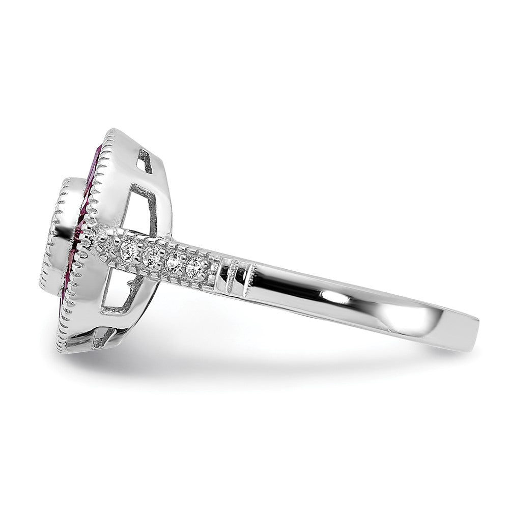 Sterlingsilber Rhodiniert Poliert Erzeugt Rubin und Zirkonia Ring