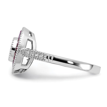Sterlingsilber Rhodiniert Poliert Erzeugt Rubin und Zirkonia Ring