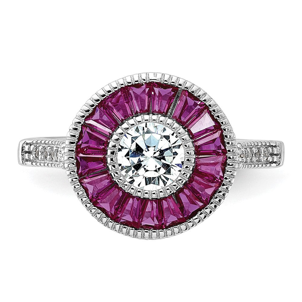 Sterlingsilber Rhodiniert Poliert Erzeugt Rubin und Zirkonia Ring