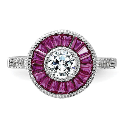 Sterlingsilber Rhodiniert Poliert Erzeugt Rubin und Zirkonia Ring