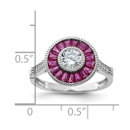 Sterlingsilber Rhodiniert Poliert Erzeugt Rubin und Zirkonia Ring