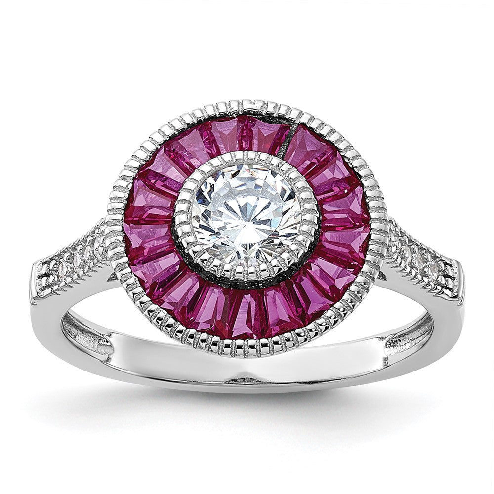 Sterlingsilber Rhodiniert Poliert Erzeugt Rubin und Zirkonia Ring