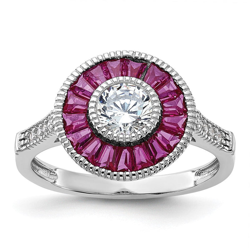 Sterlingsilber Rhodiniert Poliert Erzeugt Rubin und Zirkonia Ring