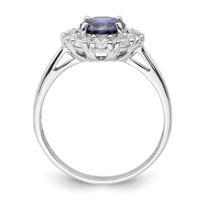Sterlingsilber Rhodiniert Blau und Weiß Zirkonia Heiligenschein Ring