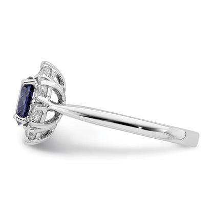 Sterlingsilber Rhodiniert Blau und Weiß Zirkonia Heiligenschein Ring
