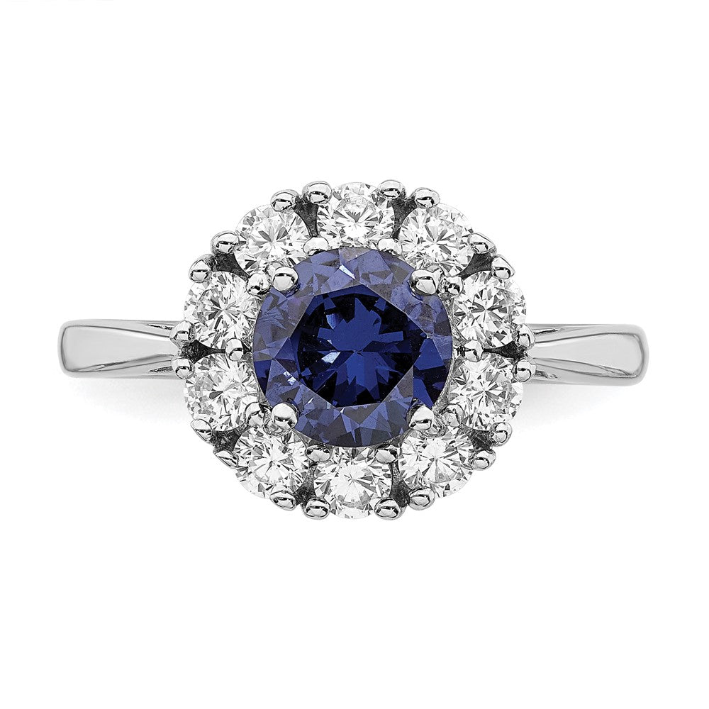 Sterlingsilber Rhodiniert Blau und Weiß Zirkonia Heiligenschein Ring
