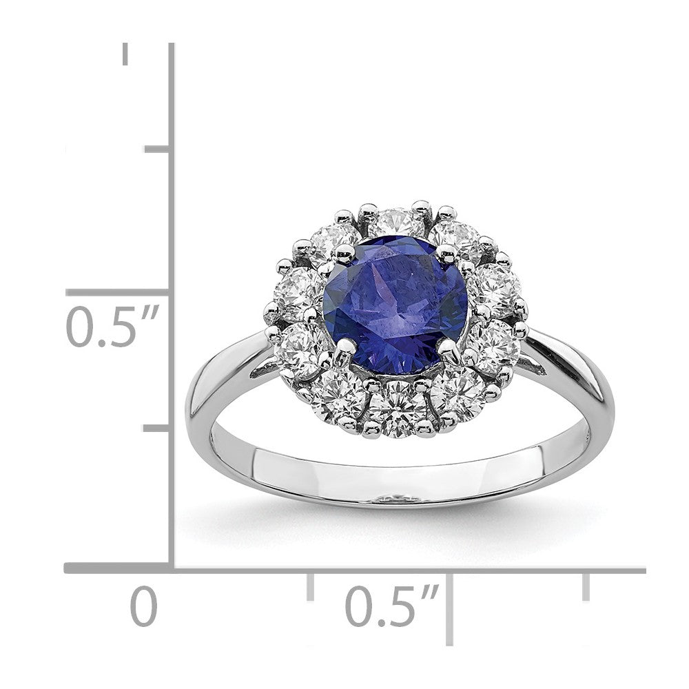 Sterlingsilber Rhodiniert Blau und Weiß Zirkonia Heiligenschein Ring
