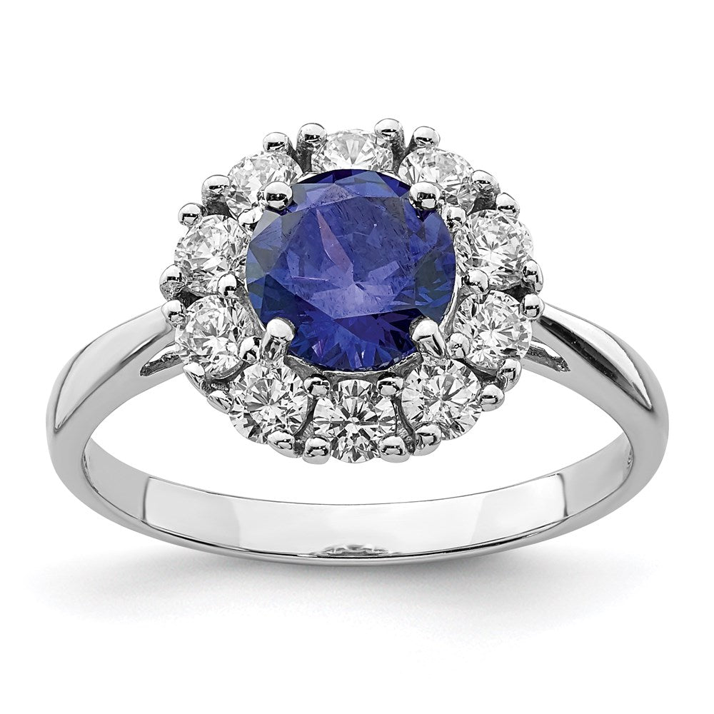 Sterlingsilber Rhodiniert Blau und Weiß Zirkonia Heiligenschein Ring
