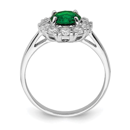 Sterlingsilber Rhodiniert Grün Glas und Zirkonia Heiligenschein Ring