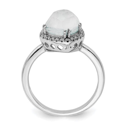 Sterlingsilber Rhodiniert Blau Lace Achat und Zirkonia Ring