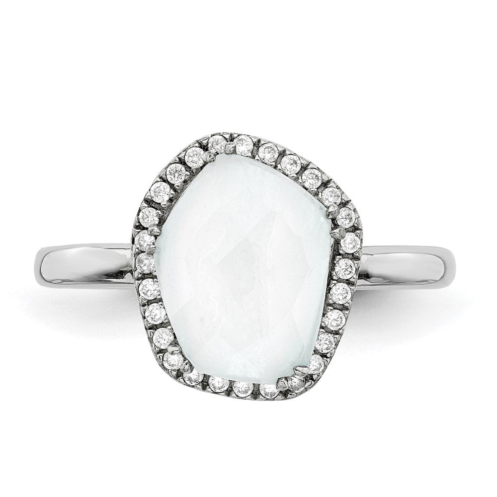 Sterlingsilber Rhodiniert Blau Lace Achat und Zirkonia Ring