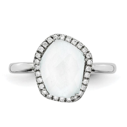 Sterlingsilber Rhodiniert Blau Lace Achat und Zirkonia Ring
