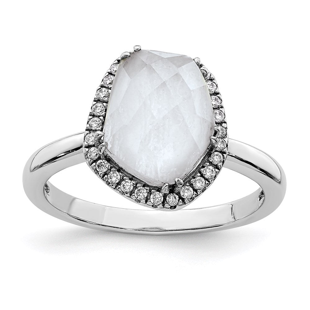 Sterlingsilber Rhodiniert Blau Lace Achat und Zirkonia Ring