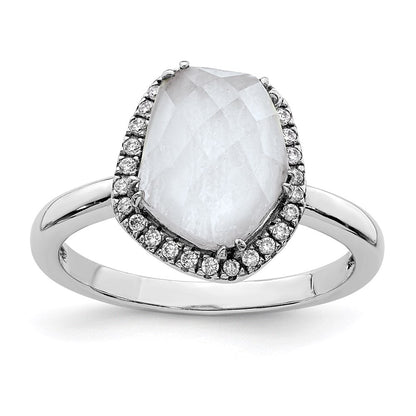 Sterlingsilber Rhodiniert Blau Lace Achat und Zirkonia Ring