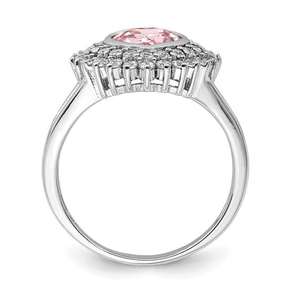 Sterlingsilber Rhodiniert 6mm Rosa Herz Zirkonia Ring (size 6 Nur)