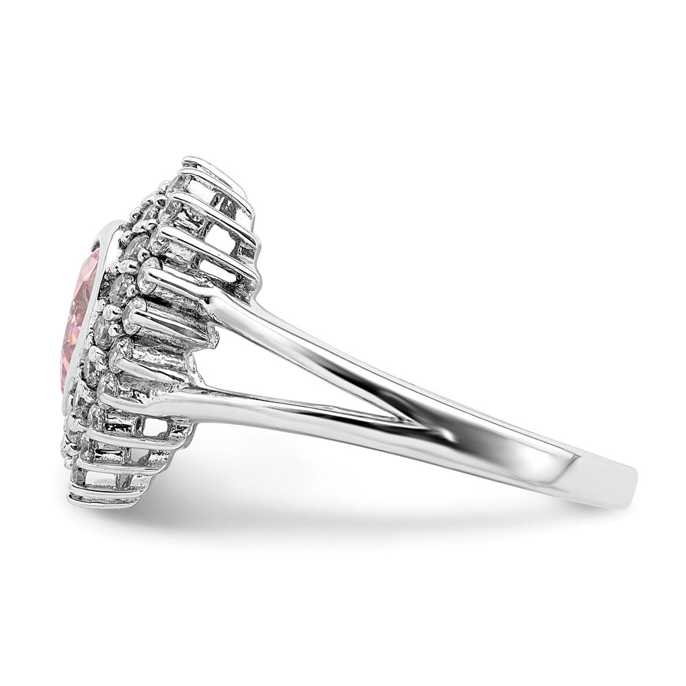 Sterlingsilber Rhodiniert 6mm Rosa Herz Zirkonia Ring (size 6 Nur)
