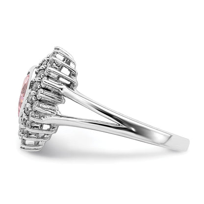 Sterlingsilber Rhodiniert 6mm Rosa Herz Zirkonia Ring (size 6 Nur)