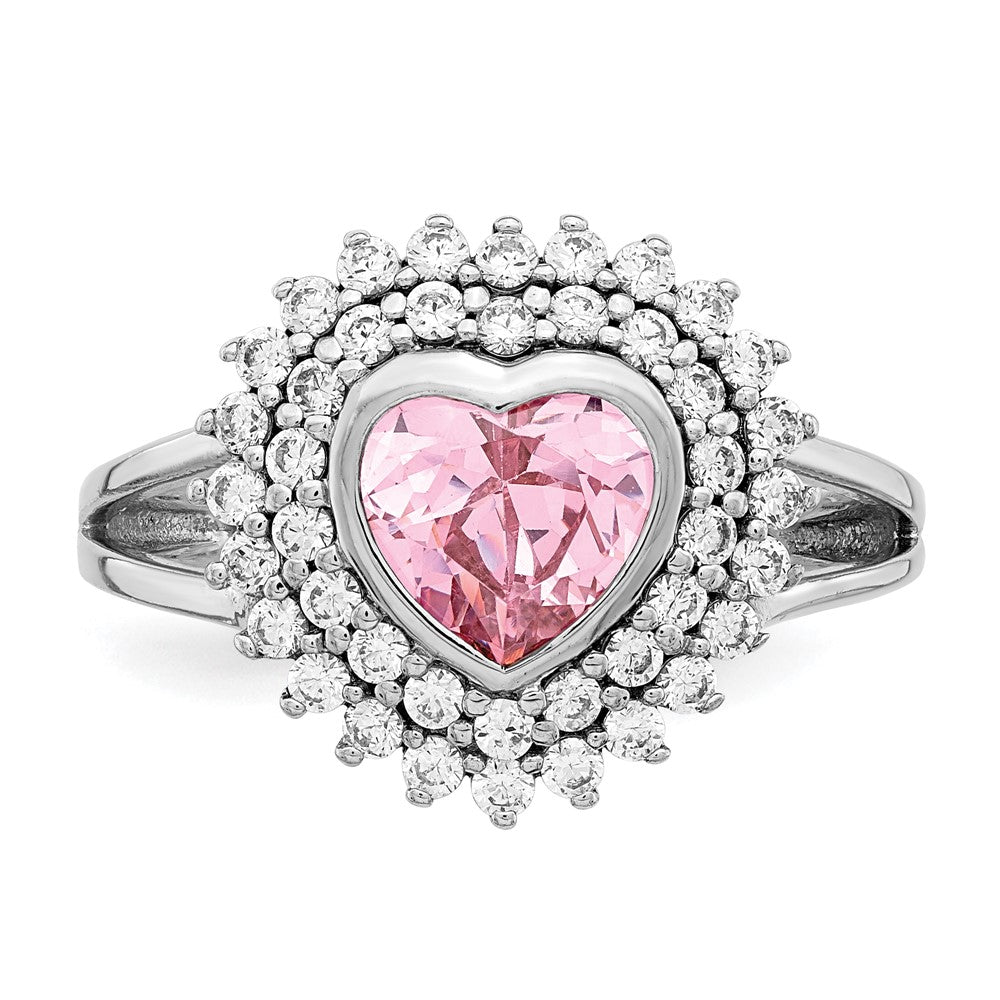 Sterlingsilber Rhodiniert 6mm Rosa Herz Zirkonia Ring (size 6 Nur)