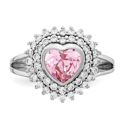 Sterlingsilber Rhodiniert 6mm Rosa Herz Zirkonia Ring (size 6 Nur)
