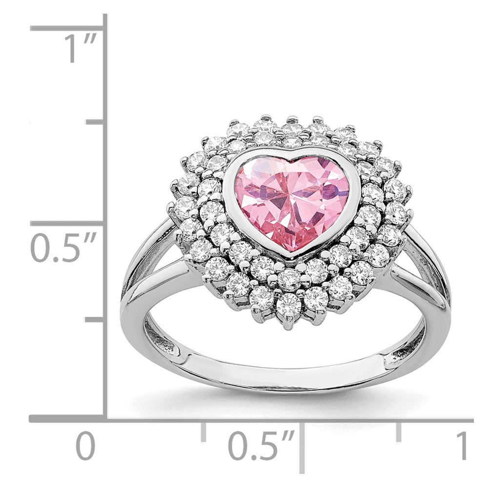 Sterlingsilber Rhodiniert 6mm Rosa Herz Zirkonia Ring (size 6 Nur)