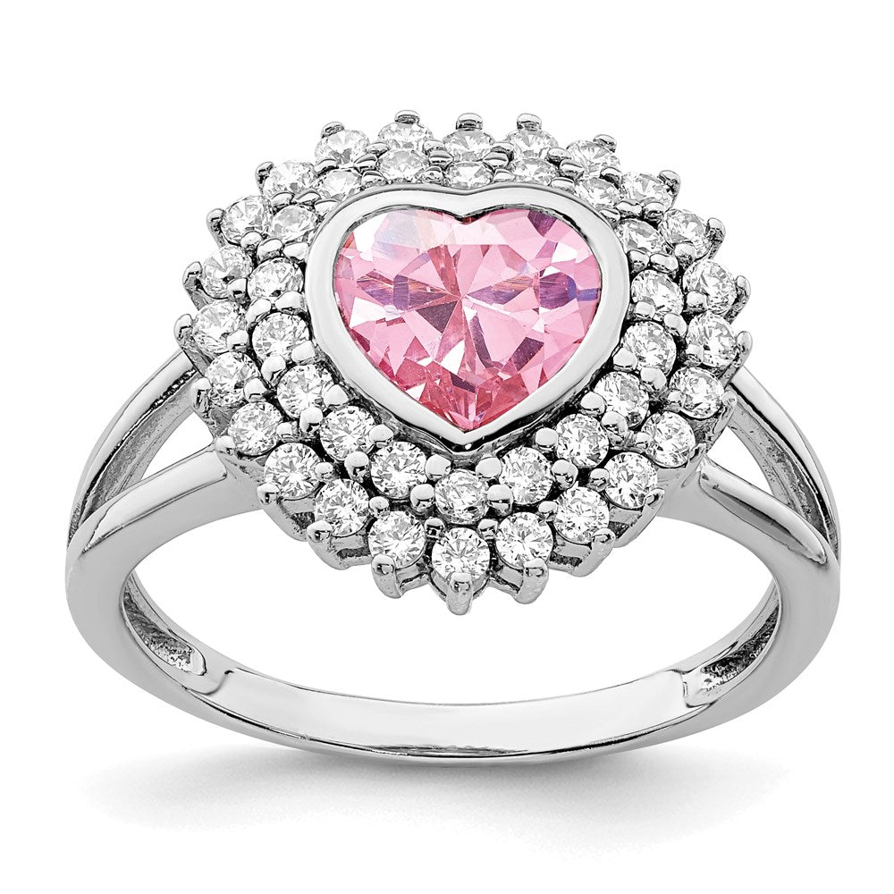 Sterlingsilber Rhodiniert 6mm Rosa Herz Zirkonia Ring (size 6 Nur)