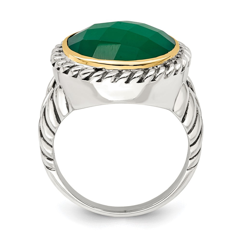 14K/silver Bicolor Sterlingsilber 14K Rund Grün Onyx Ring (size 6 Nur)