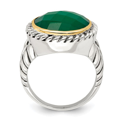 14K/silver Bicolor Sterlingsilber 14K Rund Grün Onyx Ring (size 6 Nur)