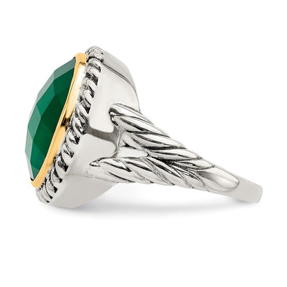 14K/silver Bicolor Sterlingsilber 14K Rund Grün Onyx Ring (size 6 Nur)