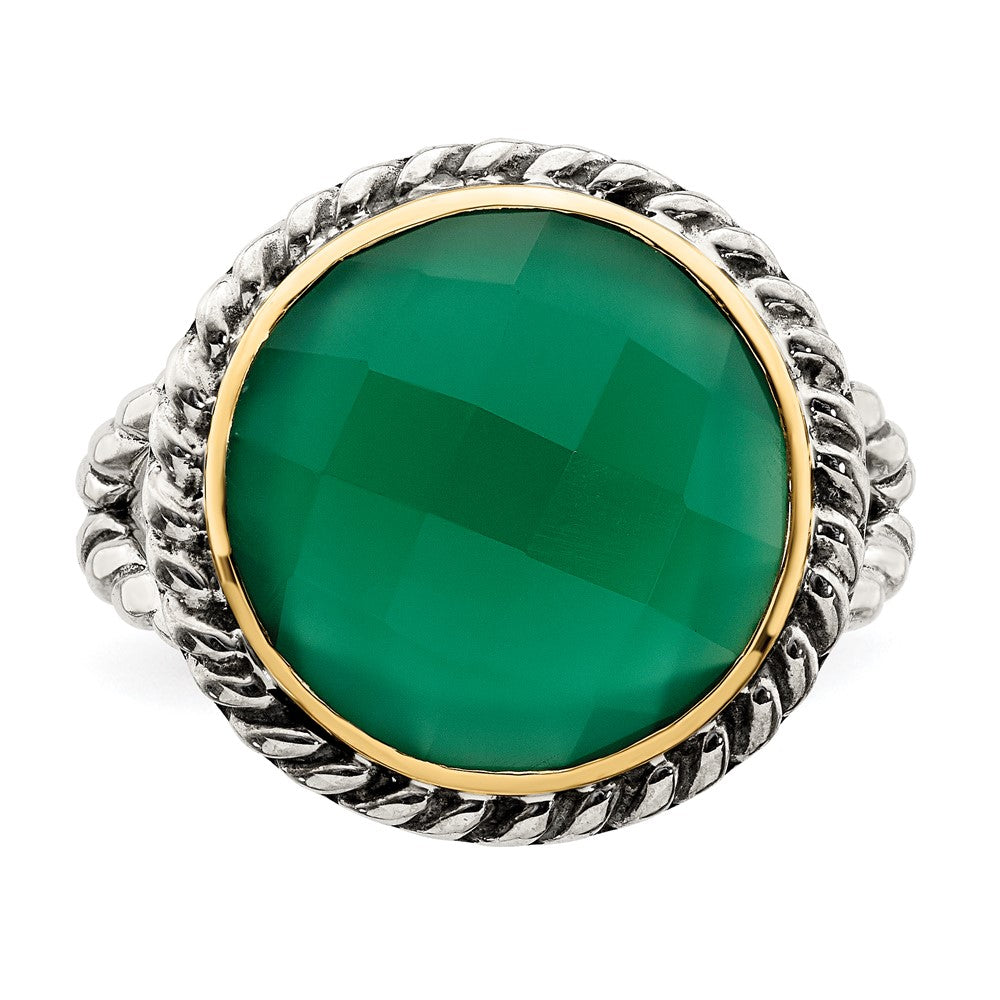14K/silver Bicolor Sterlingsilber 14K Rund Grün Onyx Ring (size 6 Nur)