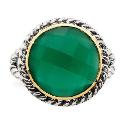 14K/silver Bicolor Sterlingsilber 14K Rund Grün Onyx Ring (size 6 Nur)