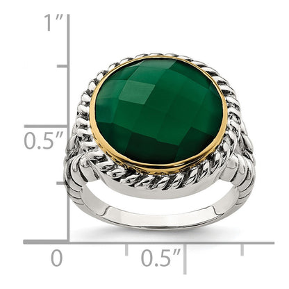 14K/silver Bicolor Sterlingsilber 14K Rund Grün Onyx Ring (size 6 Nur)