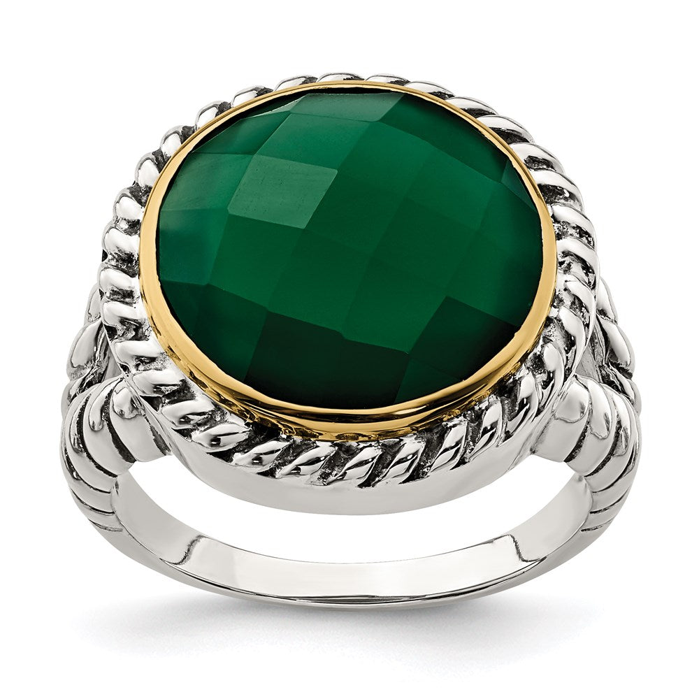 14K/silver Bicolor Sterlingsilber 14K Rund Grün Onyx Ring (size 6 Nur)