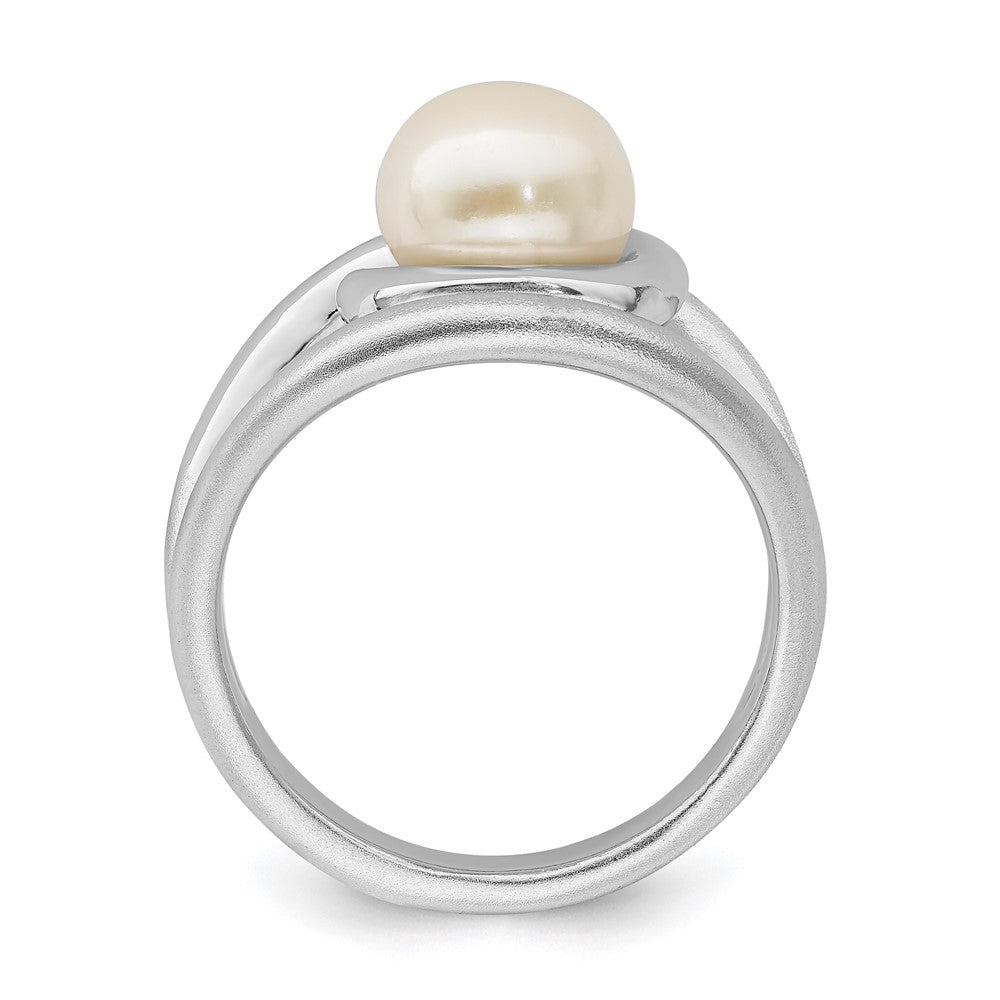 Sterlingsilber Rhodiniert Satiniert/polished 8 9mm Knopf Fwc Perle Ring (size 6 Nur)