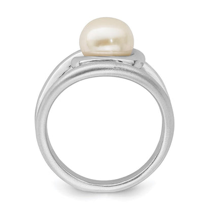 Sterlingsilber Rhodiniert Satiniert/polished 8 9mm Knopf Fwc Perle Ring (size 6 Nur)