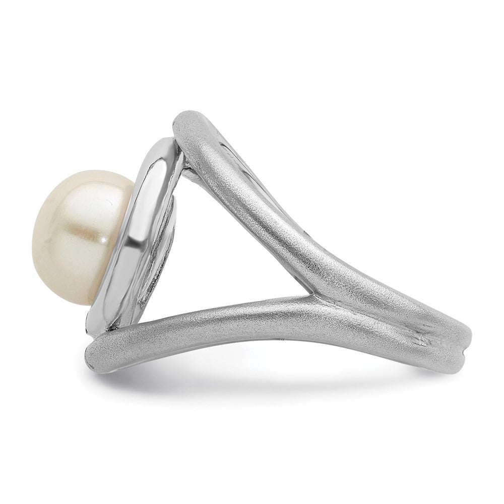 Sterlingsilber Rhodiniert Satiniert/polished 8 9mm Knopf Fwc Perle Ring (size 6 Nur)