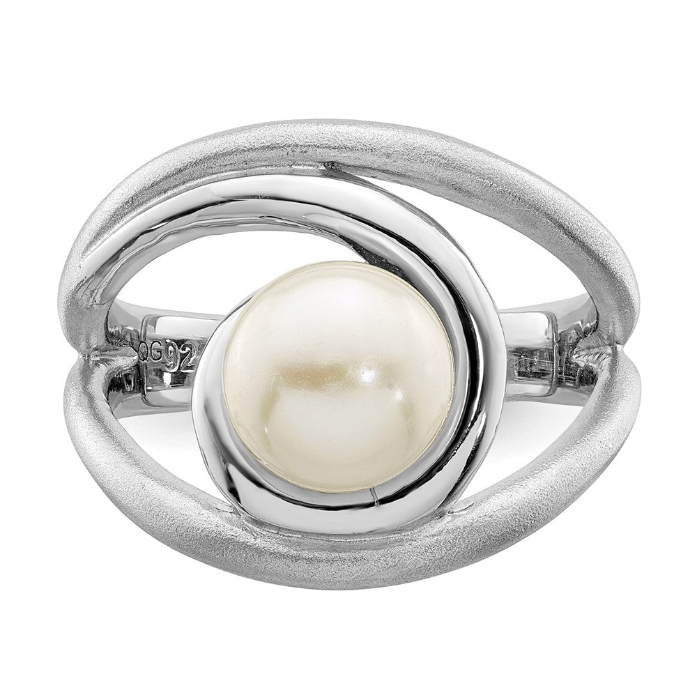 Sterlingsilber Rhodiniert Satiniert/polished 8 9mm Knopf Fwc Perle Ring (size 6 Nur)