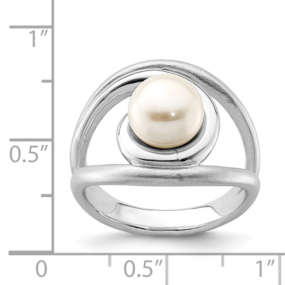 Sterlingsilber Rhodiniert Satiniert/polished 8 9mm Knopf Fwc Perle Ring (size 6 Nur)