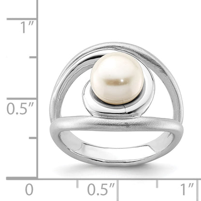 Sterlingsilber Rhodiniert Satiniert/polished 8 9mm Knopf Fwc Perle Ring (size 6 Nur)