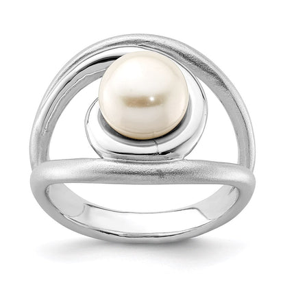 Sterlingsilber Rhodiniert Satiniert/polished 8 9mm Knopf Fwc Perle Ring (size 6 Nur)