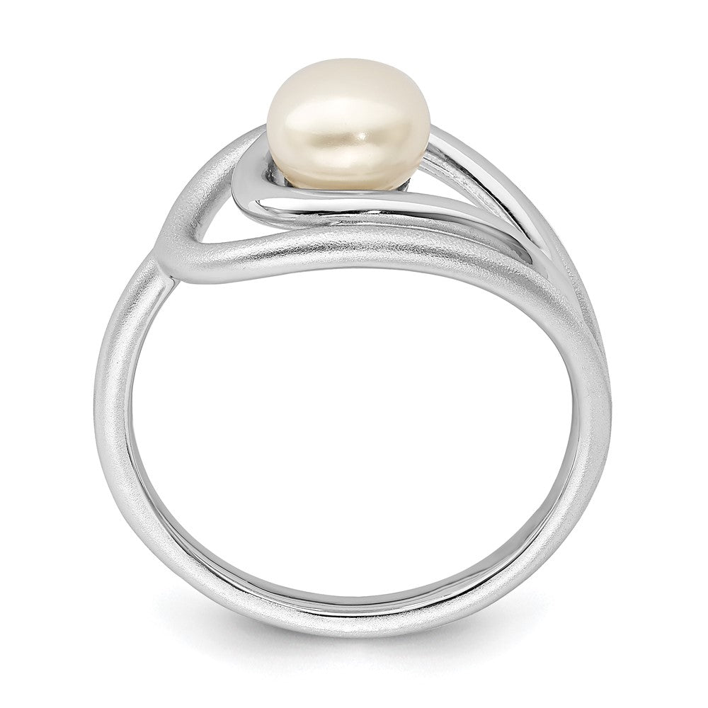 Sterlingsilber Rhodiniert Poliert & Gebürstet (6 7mm) Fwc Perle Ring