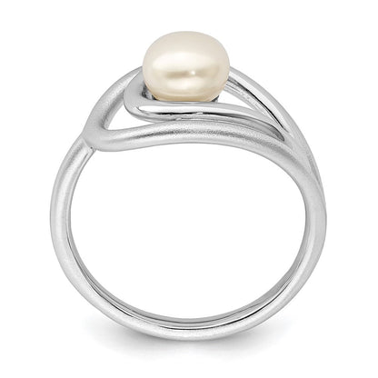 Sterlingsilber Rhodiniert Poliert & Gebürstet (6 7mm) Fwc Perle Ring