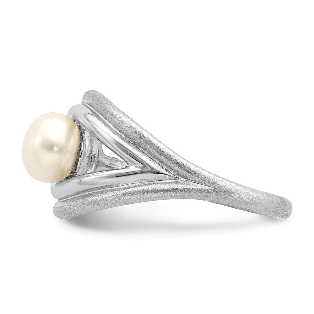 Sterlingsilber Rhodiniert Poliert & Gebürstet (6 7mm) Fwc Perle Ring