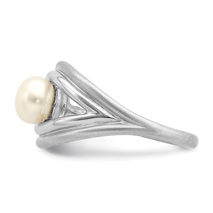Sterlingsilber Rhodiniert Poliert & Gebürstet (6 7mm) Fwc Perle Ring